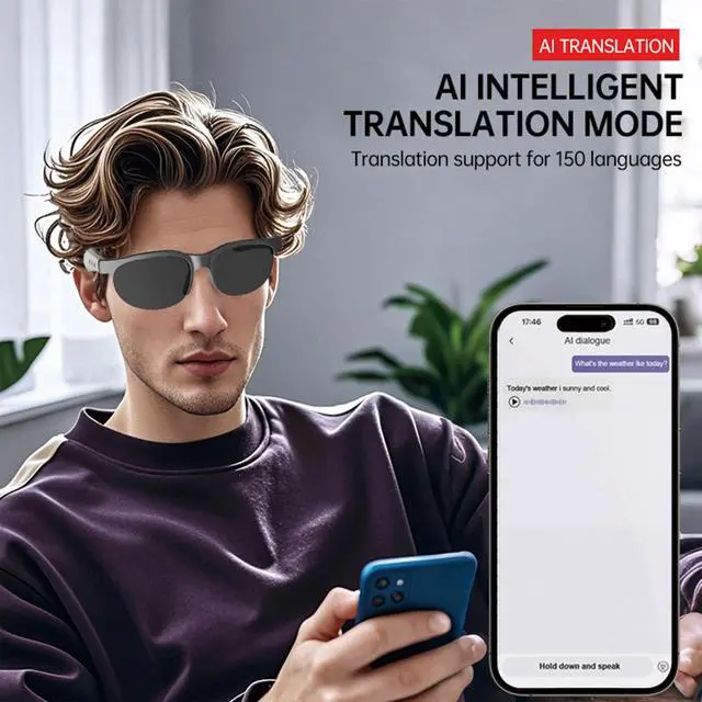 Alt view image 2 of 6 - Smart Bluetooth Polarized Sunglasses, Open Ear Audio Smart Glasses UV400 Protection, Wireless Hands-Free Call Music Playback IPX4 Waterproof Eyewear for Driving Cycling Fishing Men Women