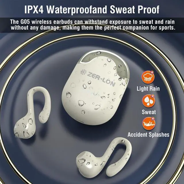 Alt view image 6 of 7 - Wireless Earbuds, Bluetooth 5.3 Headphones 60hrs Playtime Noise Cancelling Wireless Headphones Waterproof Over-Ear Buds with Earhooks Built-in Mic Headset for Workout Sports (Cream)