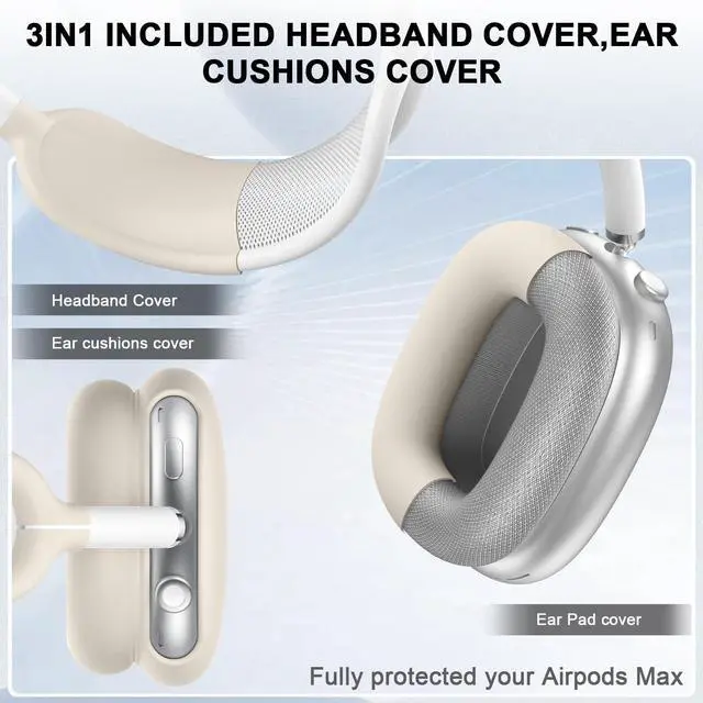 Alt view image 6 of 7 - 5-in-1 Compatible with AirPods Max Case, Leather & Silicone | Cover Set with Sleep Mode, Soft PU Leather Anti-Dust Accessories, Lightweight Shockproof for Apple Headphones