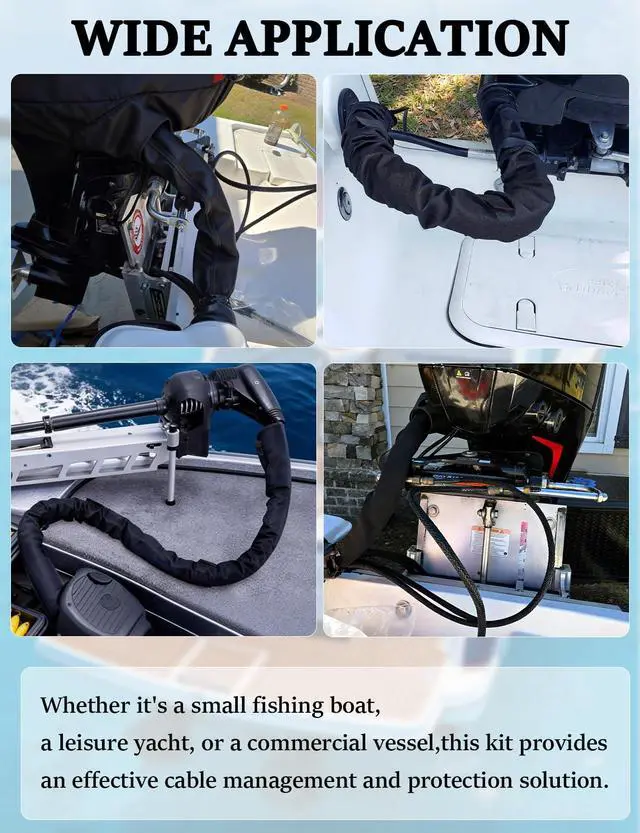 Alt view image 2 of 7 - 48 Inch Zippered Rigging Sleeve,Trolling Motor Cable Organizer Sleeve, Zippered Heavy Duty 600D Waterproof Marine Cable Jacket, Universal Fit for Yacht Cable Management Kit