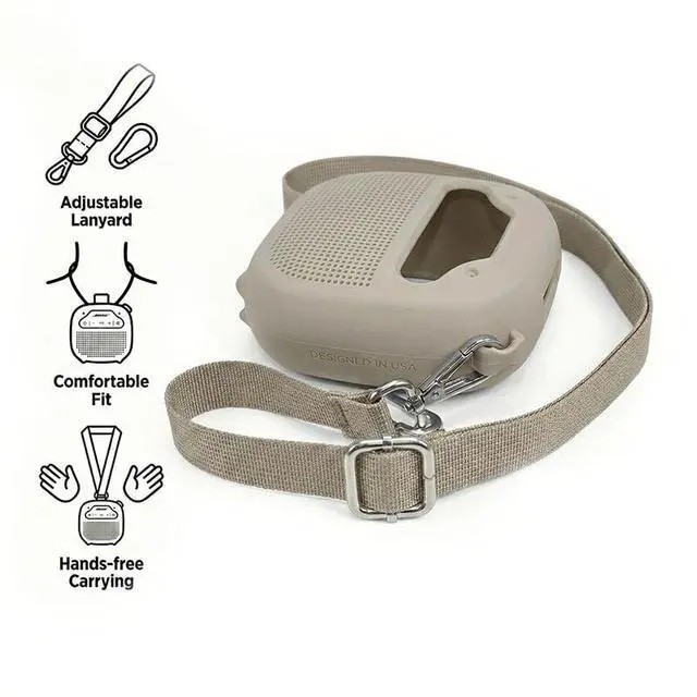 Alt view image 5 of 5 - Silicone Cover for Bose New SoundLink Micro Portable Bluetooth Speaker (2nd Gen) with Neck Lanyard (Sandstone)