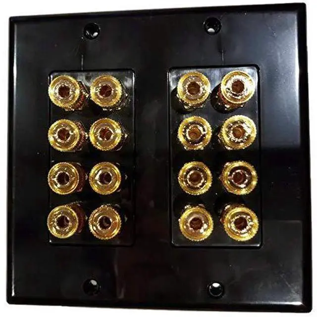 Alt view image 2 of 2 - Black Speaker Wall Plate 16 Post for 8 Speakers and Color Coded for Home Theater System Dolby Audio Dolby Sound HDTV by Hookup.com