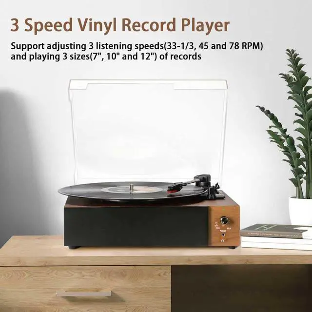 Alt view image 5 of 7 - Portable Bluetooth Vinyl Record Player Turntable with Built-in Speakers, Rechargeable, Multiple Speeds (33/45/78 RPM) Retro Vintage Design for Home & Gifts