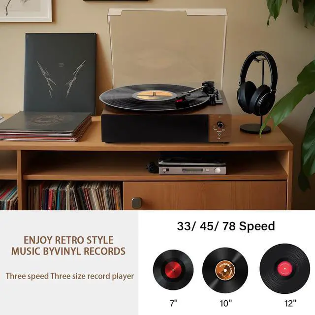 Alt view image 4 of 7 - Portable Bluetooth Vinyl Record Player Turntable with Built-in Speakers, Rechargeable, Multiple Speeds (33/45/78 RPM) Retro Vintage Design for Home & Gifts