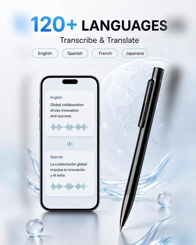 Alt view image 4 of 6 - AI Voice Recorder Pen - App Transcription & Translation (32GB, No Fee) | Write and record in one tool. Includes app control, noise reduction, 120+ languages, USB file access and 3 ink refills