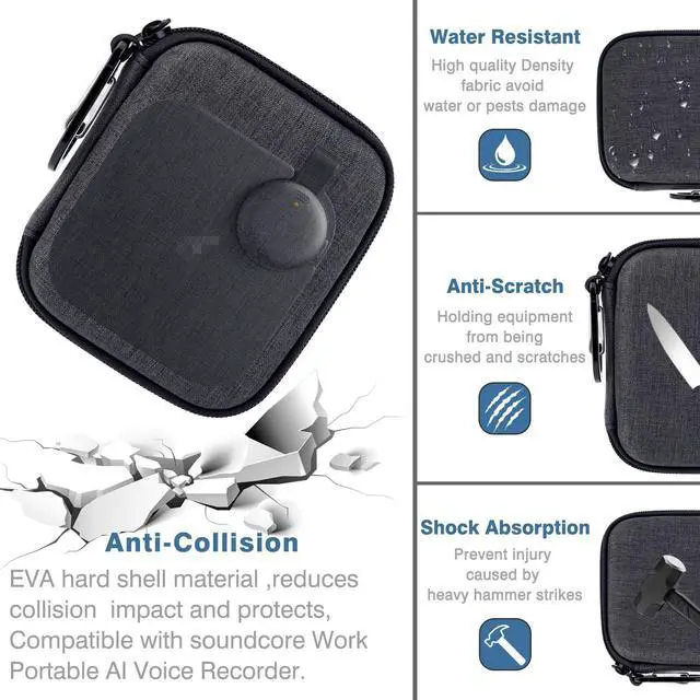 Alt view image 4 of 6 - Case for Anker soundcore Work AI Voice Recorder | Made of EVA material, shock-absorbent, waterproof and odor-free. Compact to fit pockets, ideal for meetings and trips