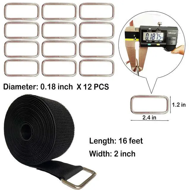 Alt view image 2 of 6 - Wide 2" ×16 Ft Long Hook and Loop Cable Straps with 12 Heavy Metal Buckles, Adjustable Nylon Tie Down Straps,Free Cut Length and Width, Reusable, Black