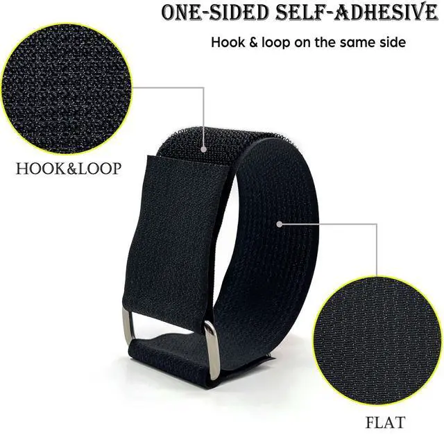 Alt view image 4 of 6 - Wide 2" ×16 Ft Long Hook and Loop Cable Straps with 12 Heavy Metal Buckles, Adjustable Nylon Tie Down Straps,Free Cut Length and Width, Reusable, Black