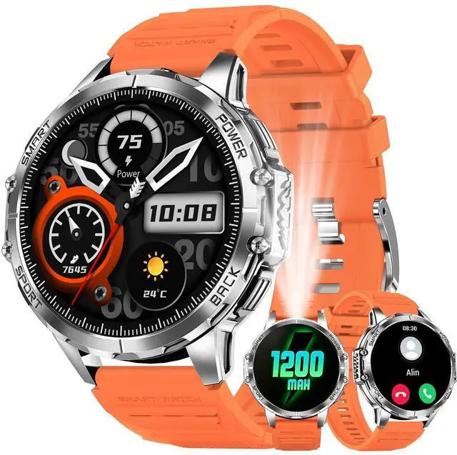 Main image of Military Smart Watch for Men with 1200mAh Long Battery, 1.7" HD Display, Bluetooth Call, LED Flashlight, 5ATM Waterproof, 110+ Sports Modes, Heart Rate & Sleep Monitor, Fitness Watch for Android & iOS