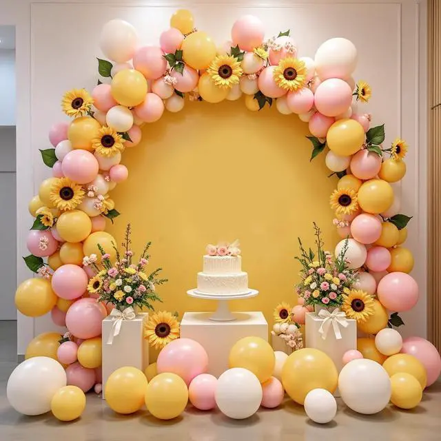Alt view image 2 of 6 - 7.2FT Yellow Round Backdrop Cover with Oh Baby Decal Sign for 5-7.2ft Circle Arch Stand - Thick Fitted Spandex Circle Backdrop Cover for Baby Shower, Wedding, Birthday Party and Photography