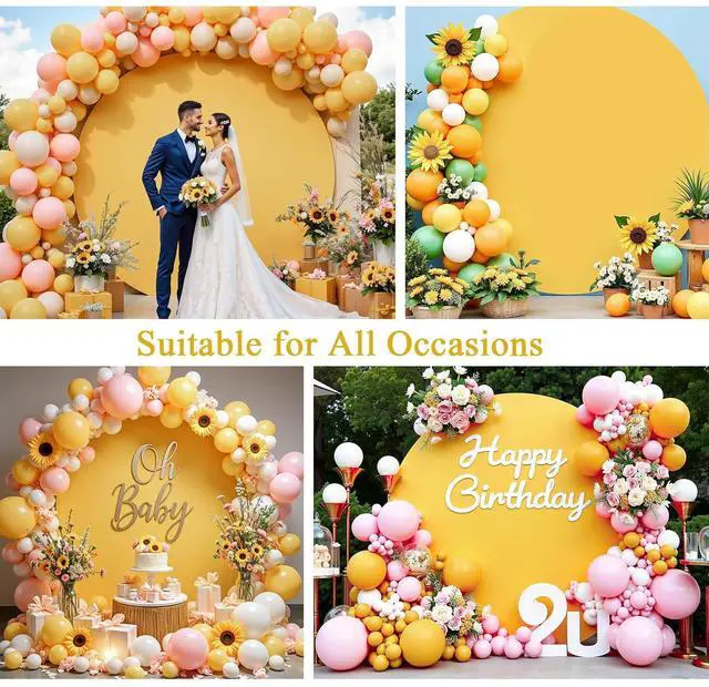 Alt view image 5 of 6 - 7.2FT Yellow Round Backdrop Cover with Oh Baby Decal Sign for 5-7.2ft Circle Arch Stand - Thick Fitted Spandex Circle Backdrop Cover for Baby Shower, Wedding, Birthday Party and Photography