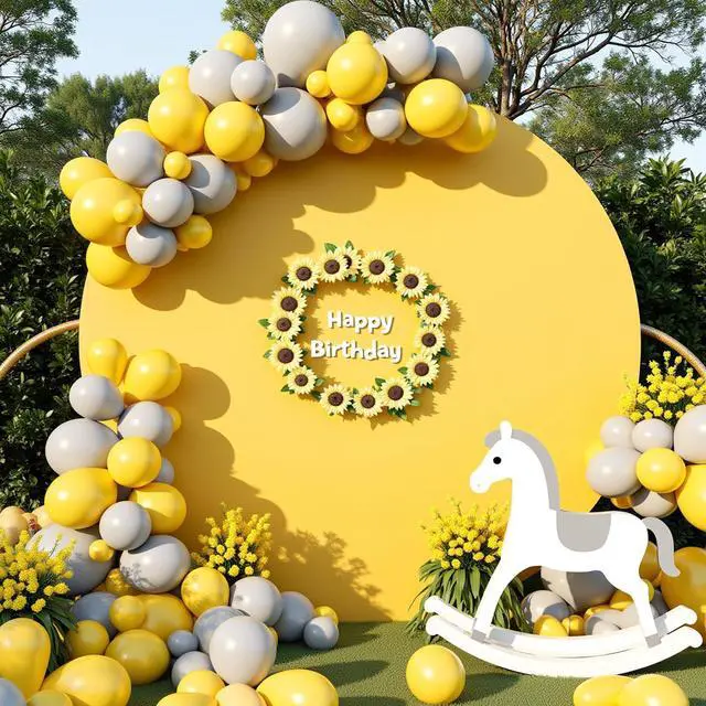 Alt view image 6 of 6 - 7.2FT Yellow Round Backdrop Cover with Oh Baby Decal Sign for 5-7.2ft Circle Arch Stand - Thick Fitted Spandex Circle Backdrop Cover for Baby Shower, Wedding, Birthday Party and Photography