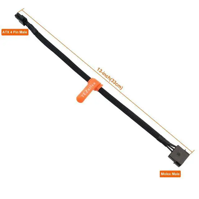 Alt view image 4 of 4 - (2-Pack) Molex to 4 Pin ATX CableLP4 Molex Male to ATX 4pin Male Auxiliary Power Adapter Sleeved 13-inch (33cm)