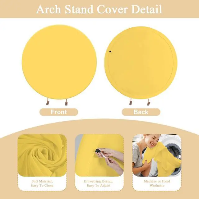 Alt view image 3 of 6 - 7.2FT Yellow Round Backdrop Cover with Oh Baby Decal Sign for 5-7.2ft Circle Arch Stand - Thick Fitted Spandex Circle Backdrop Cover for Baby Shower, Wedding, Birthday Party and Photography