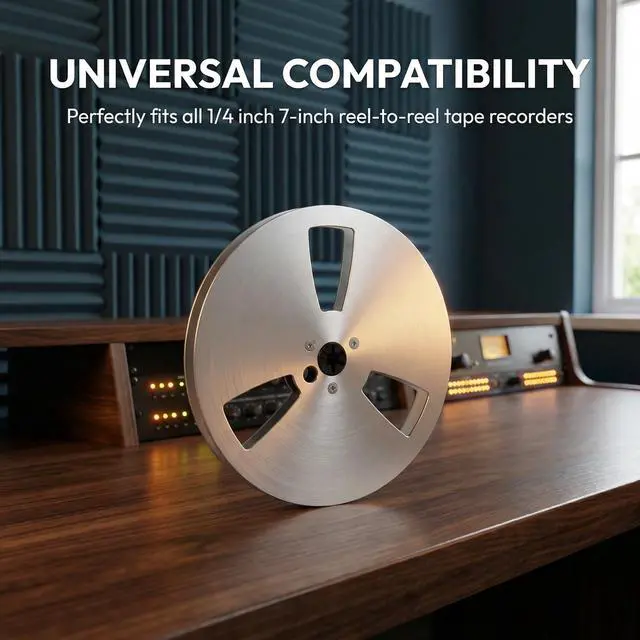 Alt view image 2 of 4 - 7 Inch Empty Tape Reel, 1/4 Inch Aluminum Takeup Reel | Aircraft-grade aluminum construction with CNC machining and 3-hole design for Pioneer, Akai and TEAC systems