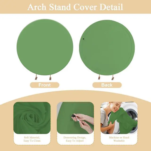 Alt view image 3 of 7 - 7.2FT Sage Green Round Backdrop Cover with Oh Baby Decal Sign for 5-7.2ft Circle Arch Stand - Thick Fitted Spandex Circle Backdrop Cover for Baby Shower, Wedding, Birthday Party and Photography
