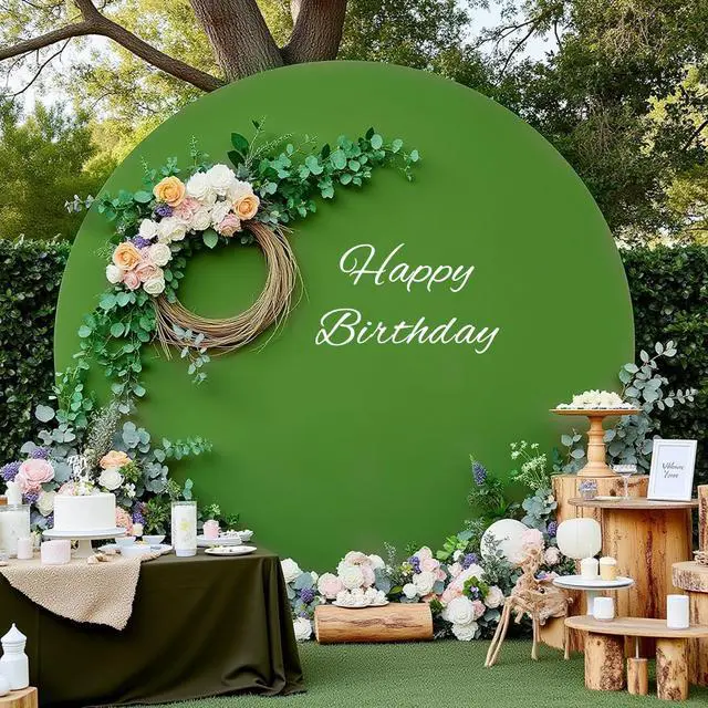 Alt view image 6 of 7 - 7.2FT Sage Green Round Backdrop Cover with Oh Baby Decal Sign for 5-7.2ft Circle Arch Stand - Thick Fitted Spandex Circle Backdrop Cover for Baby Shower, Wedding, Birthday Party and Photography