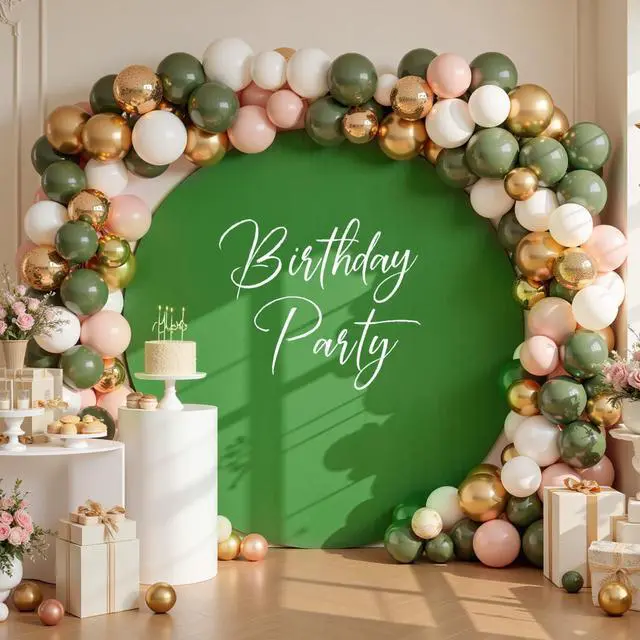 Alt view image 7 of 7 - 7.2FT Sage Green Round Backdrop Cover with Oh Baby Decal Sign for 5-7.2ft Circle Arch Stand - Thick Fitted Spandex Circle Backdrop Cover for Baby Shower, Wedding, Birthday Party and Photography