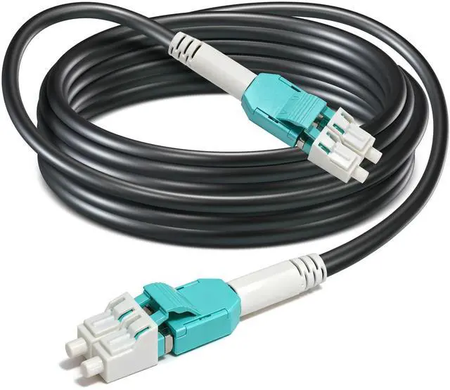Main image of 10m / 30ft OFNR 5.0mm Diameter OM3 Multimode Fiber Cable LC to LC, Riser Rated Uniboot LC-LC Fiber Optic Patch Cord, Duplex 50/125 MMF Optical Jumper, Black