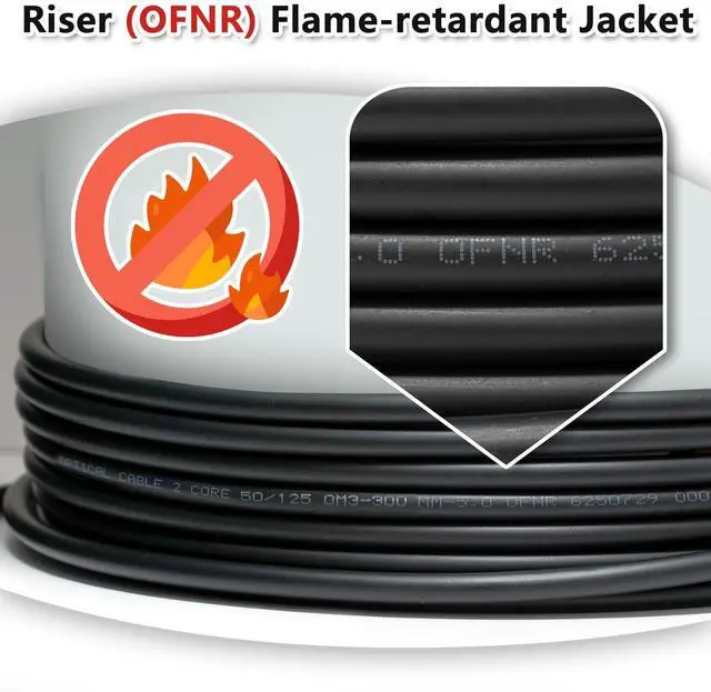 Alt view image 6 of 7 - 10m / 30ft OFNR 5.0mm Diameter OM3 Multimode Fiber Cable LC to LC, Riser Rated Uniboot LC-LC Fiber Optic Patch Cord, Duplex 50/125 MMF Optical Jumper, Black