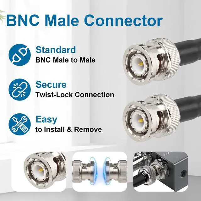 Alt view image 2 of 6 - BNC Male to BNC Male Cable 1FT 2PCS, RG58 Coaxial Cable, Solid Copper Core, Double Shielded Low Loss RF Cable for CCTV, Video, Radio, Oscilloscope, Test Equipment