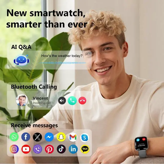 Alt view image 3 of 7 - Smart Watch for Men Women, Bluetooth Calls, AI Dial,AI Q&A,1.85" HD AMOLED Curved Display Fitness Watch with Heart Rate/SpO2/Stress Monitor, Pedometer,110+ Sports Waterproof IP68 Smartwatch,Light Gray