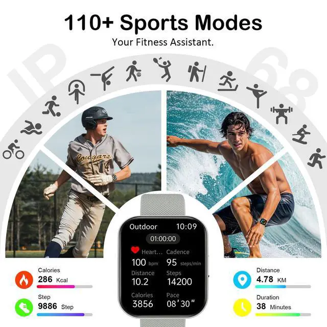 Alt view image 5 of 7 - Smart Watch for Men Women, Bluetooth Calls, AI Dial,AI Q&A,1.85" HD AMOLED Curved Display Fitness Watch with Heart Rate/SpO2/Stress Monitor, Pedometer,110+ Sports Waterproof IP68 Smartwatch,Light Gray