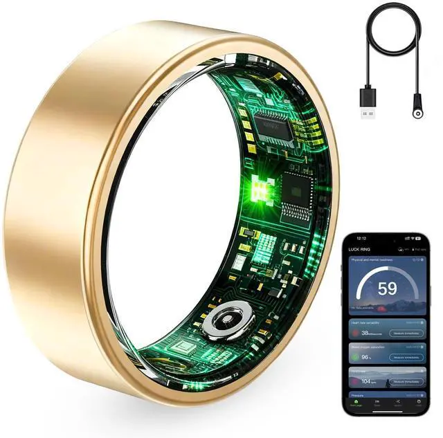 Main image of Smart Ring for Women & Men, Fitness Tracker Ring with Heart Rate Monitor, HRV, Sleep Tracking, No Subscription Fee, 10ATM Waterproof Activity Ring for Android & iOS (Gold, #7)