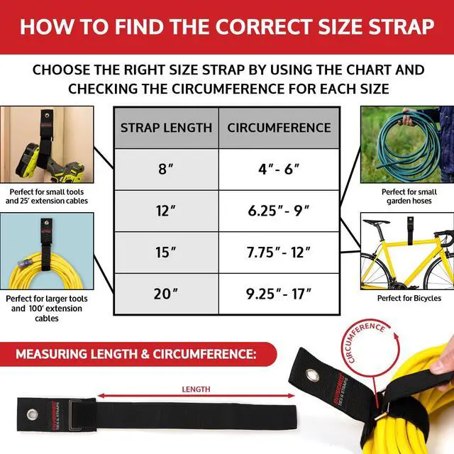 Alt view image 2 of 6 - Heavy Duty Hanging Storage Cinch Straps with Metal Buckle (4 Pack, 1.5" x 20") - Electrical Extension Cord & Garden Hose Holder, Cable Management, Storage Organizer in Garage, Workshop