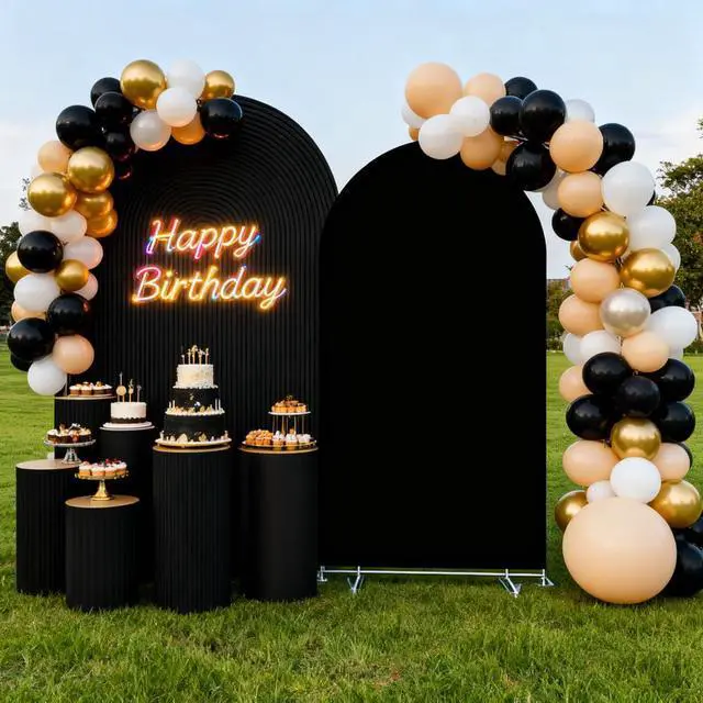 Alt view image 7 of 7 - Black Ripples Arched Fabric Cover, Double-Sided Stretchy Chiara Backdrops Arch Stand Covers for Birthday Parties Baby Shower Wedding Decoration Supplies HP-828-4x7ft