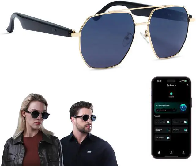 Main image of AI Translator Smart Sunglasses, Open-Ear Bluetooth Audio for Calls & Music | Real-time AI interpreter & translator, open-ear speakers, auto on/off wear sensor, touch control, for men & women