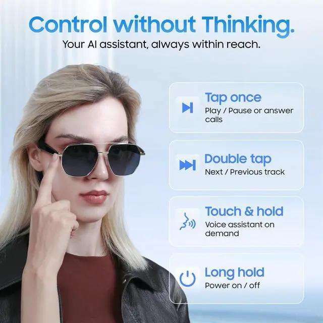 Alt view image 3 of 6 - AI Translator Smart Sunglasses, Open-Ear Bluetooth Audio for Calls & Music | Real-time AI interpreter & translator, open-ear speakers, auto on/off wear sensor, touch control, for men & women
