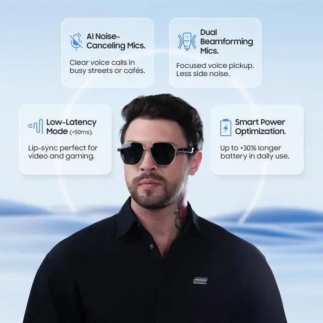 Alt view image 4 of 6 - AI Translator Smart Sunglasses, Open-Ear Bluetooth Audio for Calls & Music | Real-time AI interpreter & translator, open-ear speakers, auto on/off wear sensor, touch control, for men & women