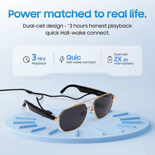 Alt view image 6 of 6 - AI Translator Smart Sunglasses, Open-Ear Bluetooth Audio for Calls & Music | Real-time AI interpreter & translator, open-ear speakers, auto on/off wear sensor, touch control, for men & women