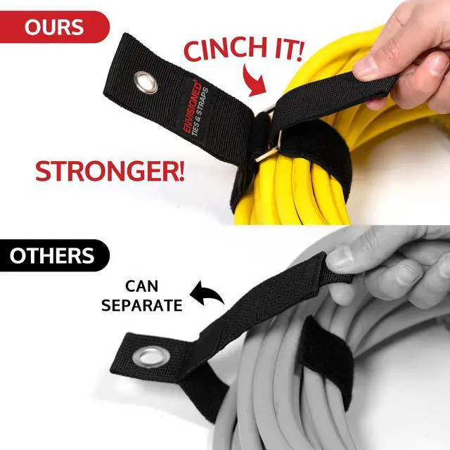 Alt view image 4 of 6 - Heavy Duty Hanging Storage Cinch Straps with Metal Buckle (4 Pack, 1.5" x 20") - Electrical Extension Cord & Garden Hose Holder, Cable Management, Storage Organizer in Garage, Workshop