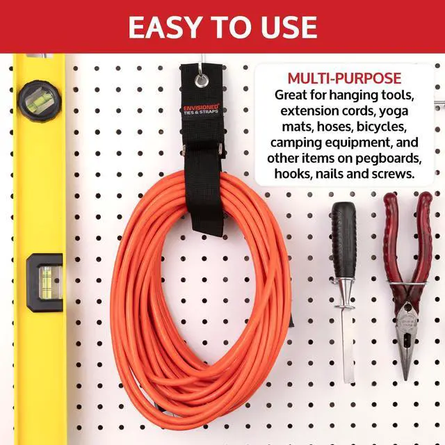 Alt view image 6 of 6 - Heavy Duty Hanging Storage Cinch Straps with Metal Buckle (4 Pack, 1.5" x 20") - Electrical Extension Cord & Garden Hose Holder, Cable Management, Storage Organizer in Garage, Workshop