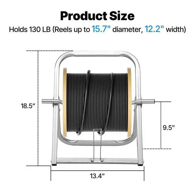 Alt view image 2 of 7 - Industrial Steel Cable Reel Holder, Heavy-Duty Spool Rack Dispenser for Wire & Cable Reels, 13 x 16 Inch Single Axle Caddy for Commercial Use & DIY Use (2 Pack)