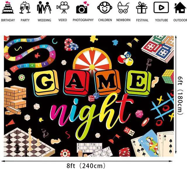 Alt view image 2 of 5 - Game Night Gamble Gaming Board Backdrop 8x6ft | Game Night Adults Photography Background,Chess Card Game On Birthday Party Decoration Photo Booth Props,Vinyl