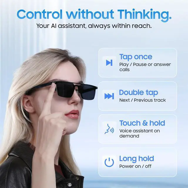 Alt view image 3 of 6 - AI Smart Glasses, Translator, Open-Ear Bluetooth, Aluminum Alloy Frame | Real-time AI interpreter & translator, open-ear speakers, auto on/off wear sensor, touch control, for men & women