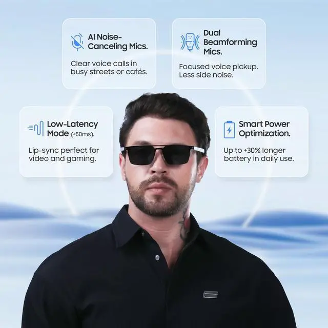Alt view image 4 of 6 - AI Smart Glasses, Translator, Open-Ear Bluetooth, Aluminum Alloy Frame | Real-time AI interpreter & translator, open-ear speakers, auto on/off wear sensor, touch control, for men & women