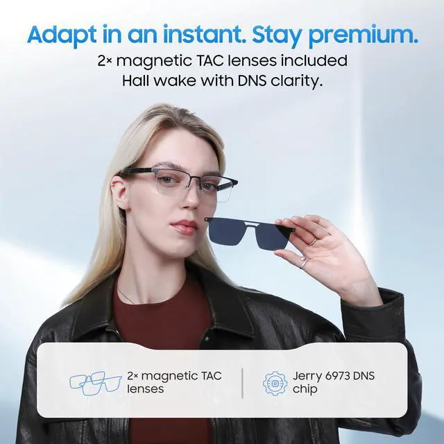 Alt view image 6 of 6 - AI Smart Glasses, Translator, Open-Ear Bluetooth, Aluminum Alloy Frame | Real-time AI interpreter & translator, open-ear speakers, auto on/off wear sensor, touch control, for men & women