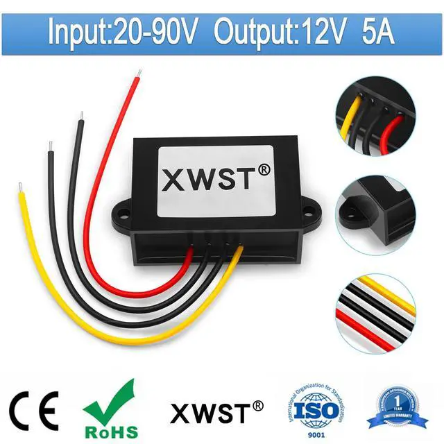 Alt view image 2 of 7 - DC DC Converter Reducer 20-90v 24v 36v 48v 60v 72v to 12v DC Converter Step Down Buck 5A 12v dc Voltage Regulator for Golf Cart Car Device (XW-2090-12-5A)