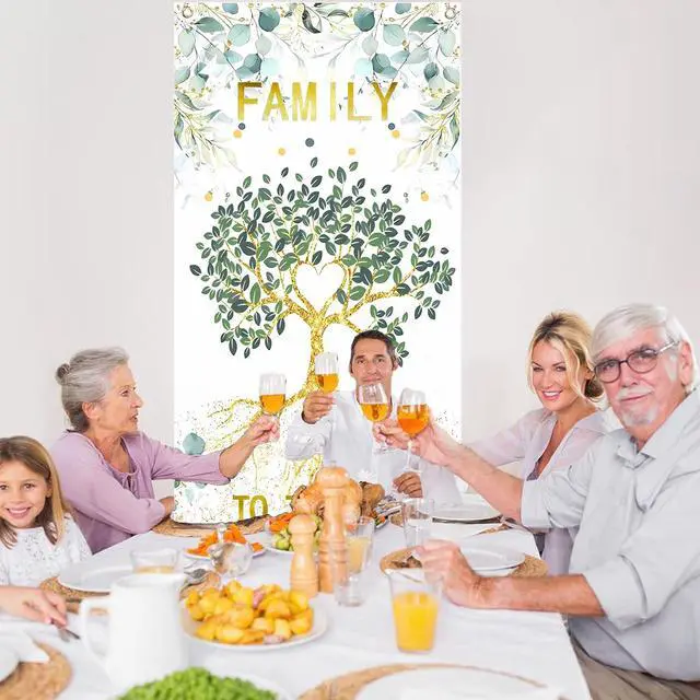 Alt view image 3 of 7 - Family to The End Banner Backdrop - We Are Family Door Cover for Reunion, Housewarming, Adoption, Gathering - Porch Sign Photo Background Party Decorations