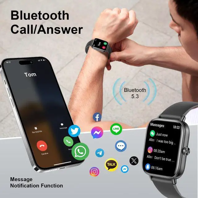 Alt view image 3 of 6 - Smart Watch for Men Women, 1.83'' HD Touchscreen Smartwatch with Bluetooth Call/Make Calls, Fitness Tracker with 150+ Sport Modes Heart Rate Sleep Monitor for iOS Android (Black)