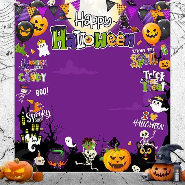 Main image of Halloween Photo Backdrop Pumpkin Trick or Treat Photography Background Decorations Banner Purple Halloween Party Decorations Supplies Photo Studio Props 70.8 x 78.7inch