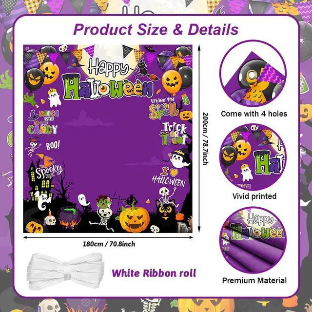 Alt view image 2 of 6 - Halloween Photo Backdrop Pumpkin Trick or Treat Photography Background Decorations Banner Purple Halloween Party Decorations Supplies Photo Studio Props 70.8 x 78.7inch