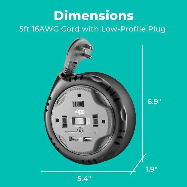 Alt view image 3 of 7 - 3-Outlet Surge Twist Cord Reel, 2 USB Ports, Retractable Power Strip Surge Protector, 735J Surge Protection, 5ft Retractable Extension Cord, 3-Prong Low-Profile Flat Plug, UL/ETL Certified, Gray