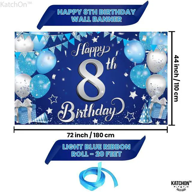 Alt view image 2 of 7 - Silver and Blue Happy 8th Birthday Decorations Banner 72x44 Inch | 8th Backdrop for Happy Birthday Decorations | Blue and Silver Party Decorations, Under The Sea Party Decorations
