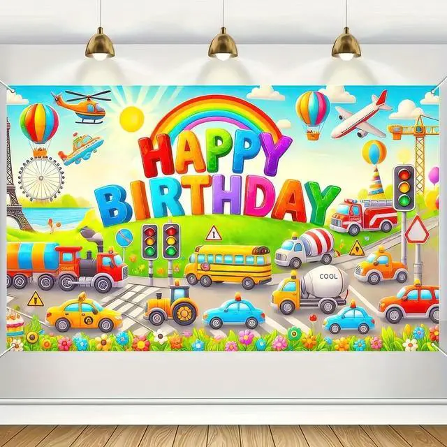 Main image of Car Birthday Backdrop 70x43 Inch Transportation Party Decor | Transportation Birthday Decorations Truck Backdrop Boys Birthday Party Decorations Photography Supplies