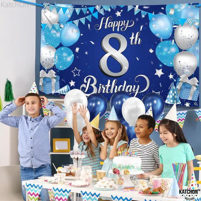 Alt view image 7 of 7 - Silver and Blue Happy 8th Birthday Decorations Banner 72x44 Inch | 8th Backdrop for Happy Birthday Decorations | Blue and Silver Party Decorations, Under The Sea Party Decorations